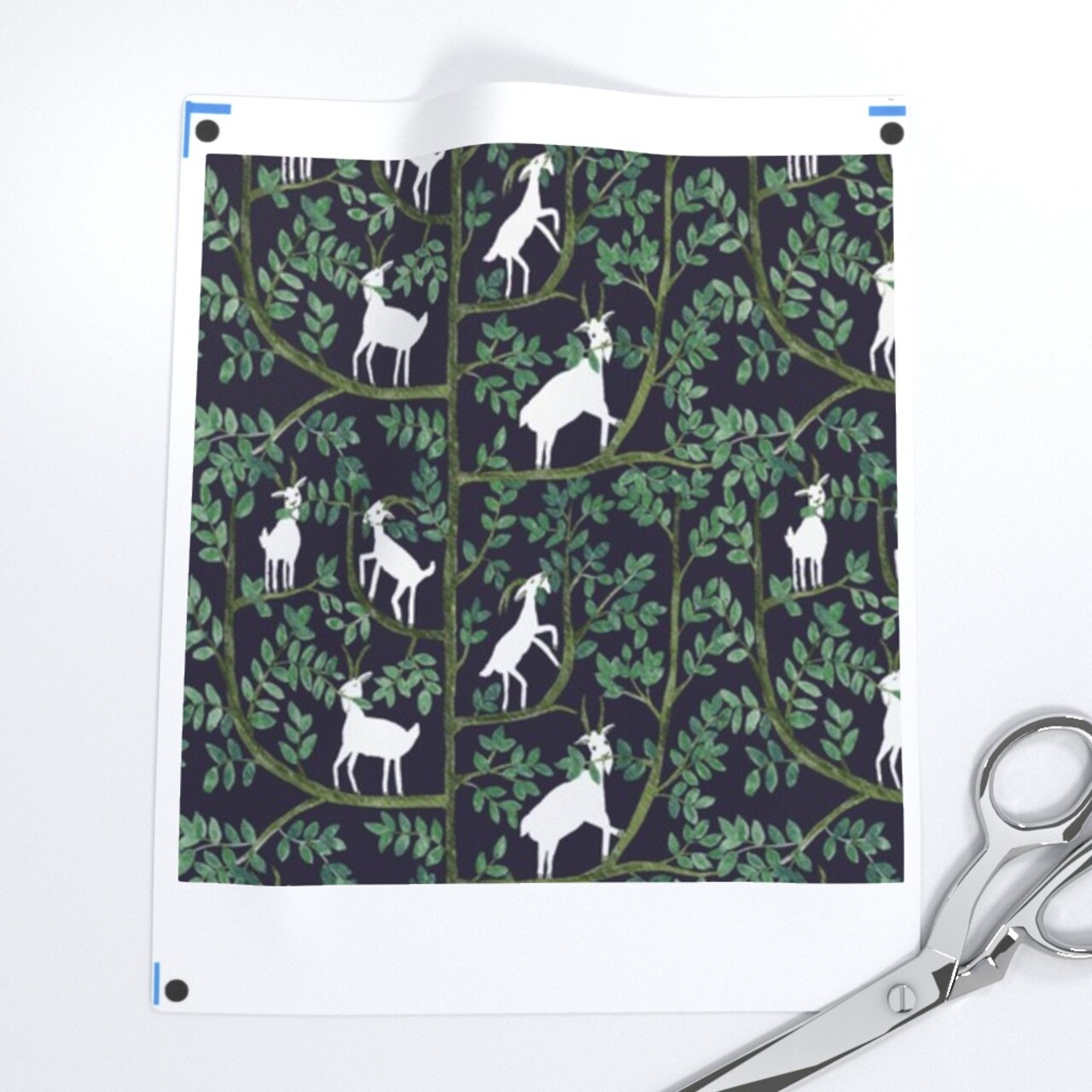 Leaves Forest Trees Goat Animals Sheep Hand-Drawn Gouache Farmhouse Herd Farming Farm To Table Custom Pre-pasted Wallpaper by Spoonflower Pre-Pasted Wallpaper 2FT Wide